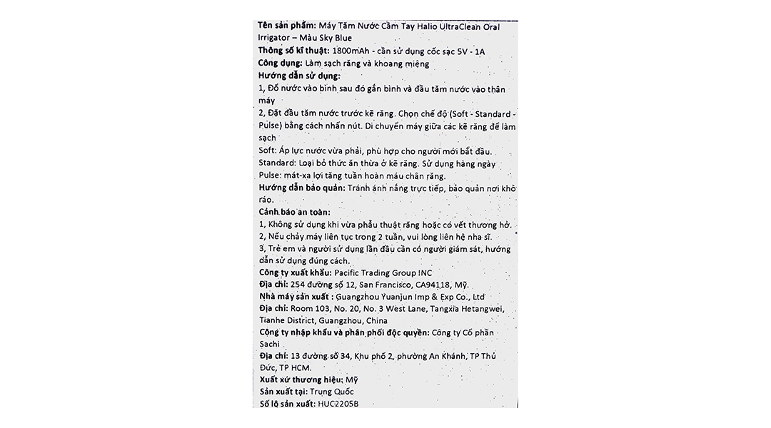 Máy tăm nước Halio UltraClean Oral - Sky Blue