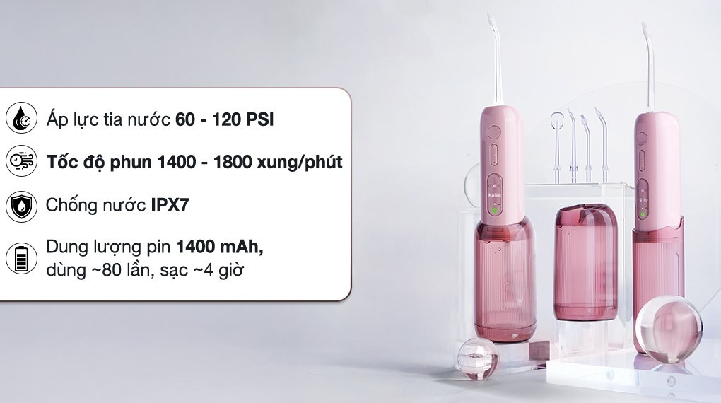 Máy tăm nước Halio UltraClean Express Hydro Floss Muted Rose