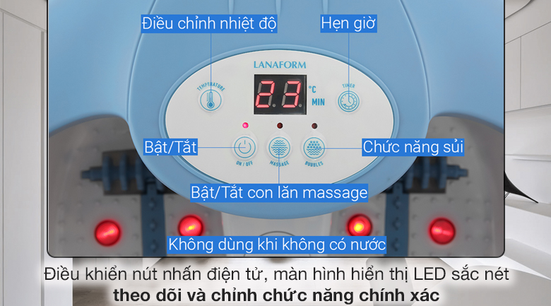 Bồn ngâm massage chân Lanaform LA110415 - Bảng điều khiển nút nhấn điện tử