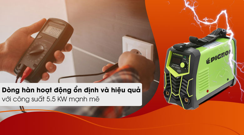 Công suất 5.5 KW - Máy hàn điện tử que Pigeon Zx7-220Az Mma-140 Công suất 5.5 KW - Máy hàn điện tử que Pigeon Zx7-220Az Mma-140