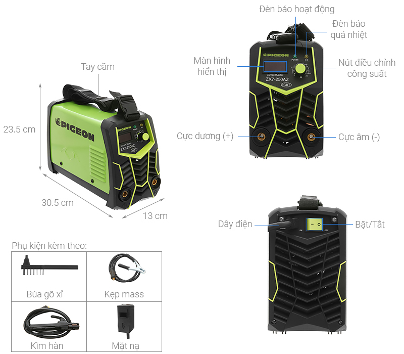 Thông số kỹ thuật Máy hàn điện tử que Pigeon ZX7-250AZ MMA -160 6500W