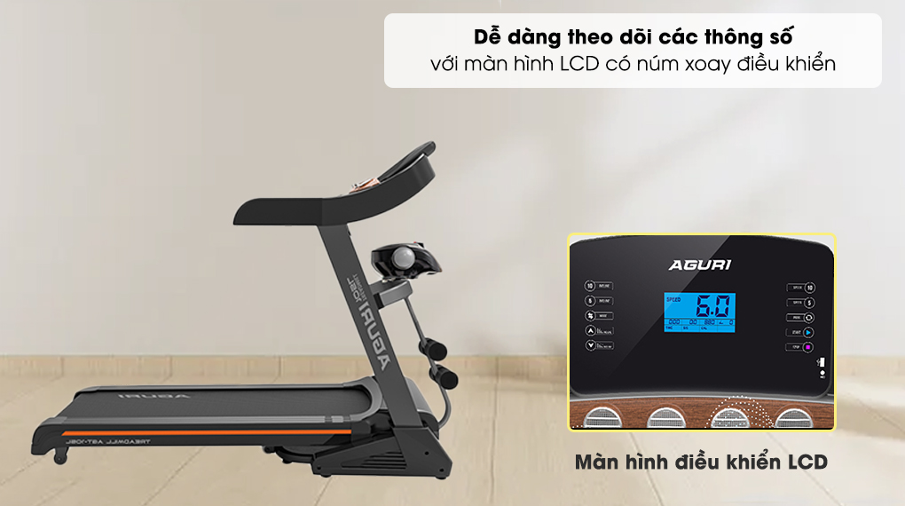 Máy Chạy Bộ Aguri AGT-105L có màn hình LCD dễ sử dụng