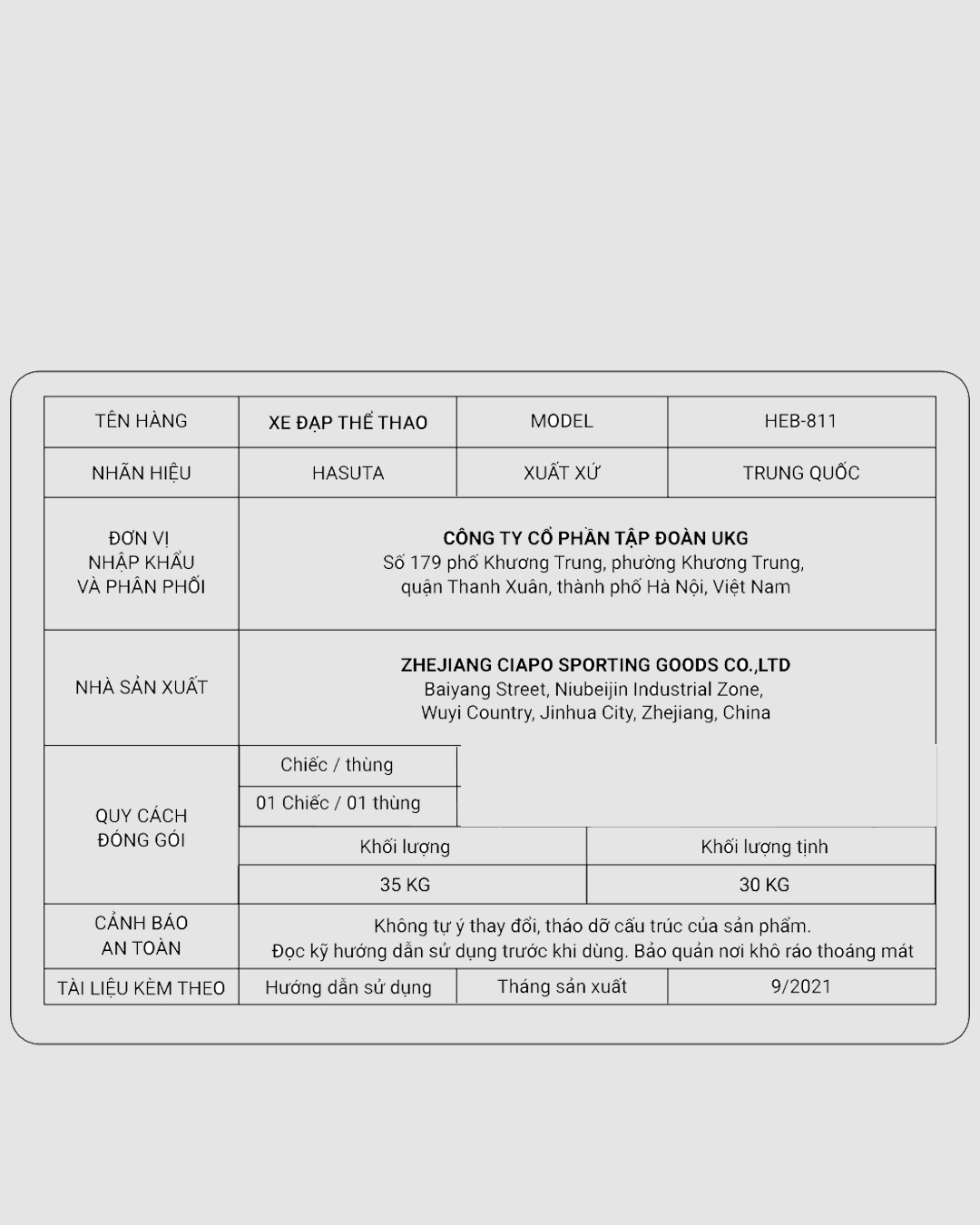 Xe Đạp Tập Thể Dục Hasuta HEB-811