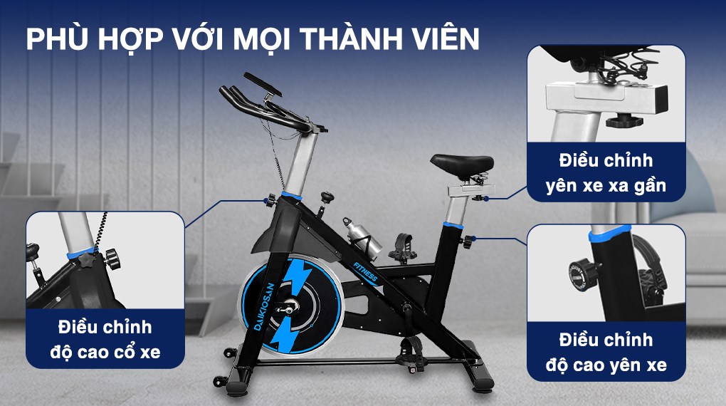 Yên xe đạp tập thể dục Daikiosan DKXD-00002 có thể điều chỉnh độ cao lên đến 7 mức để phù hợp với vóc dáng của người dùng