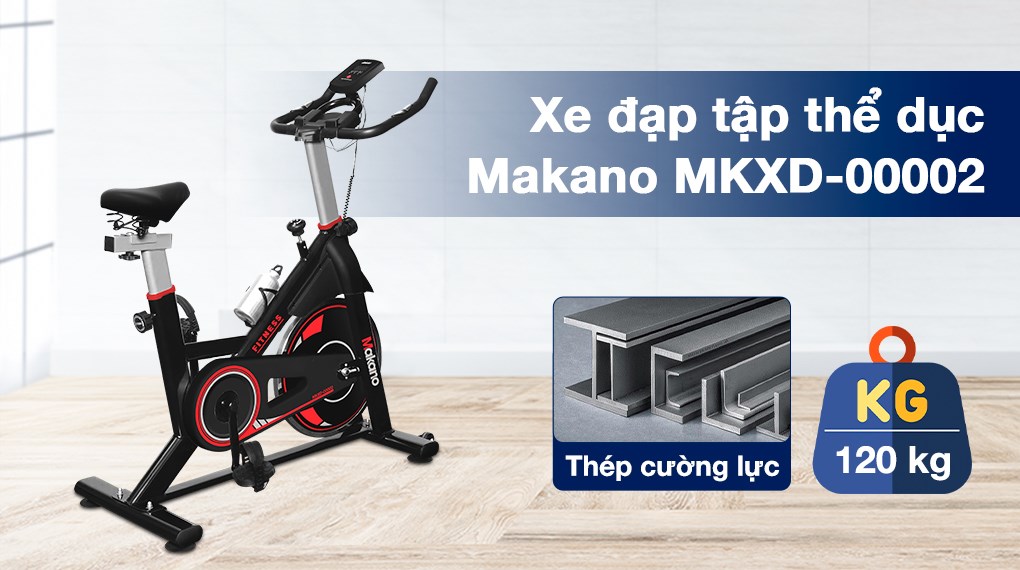 Xe đạp tập thể dục Makano MKXD-00002 có khung sườn làm từ thép bền bỉ và chịu được tải trọng lên đến 120kg