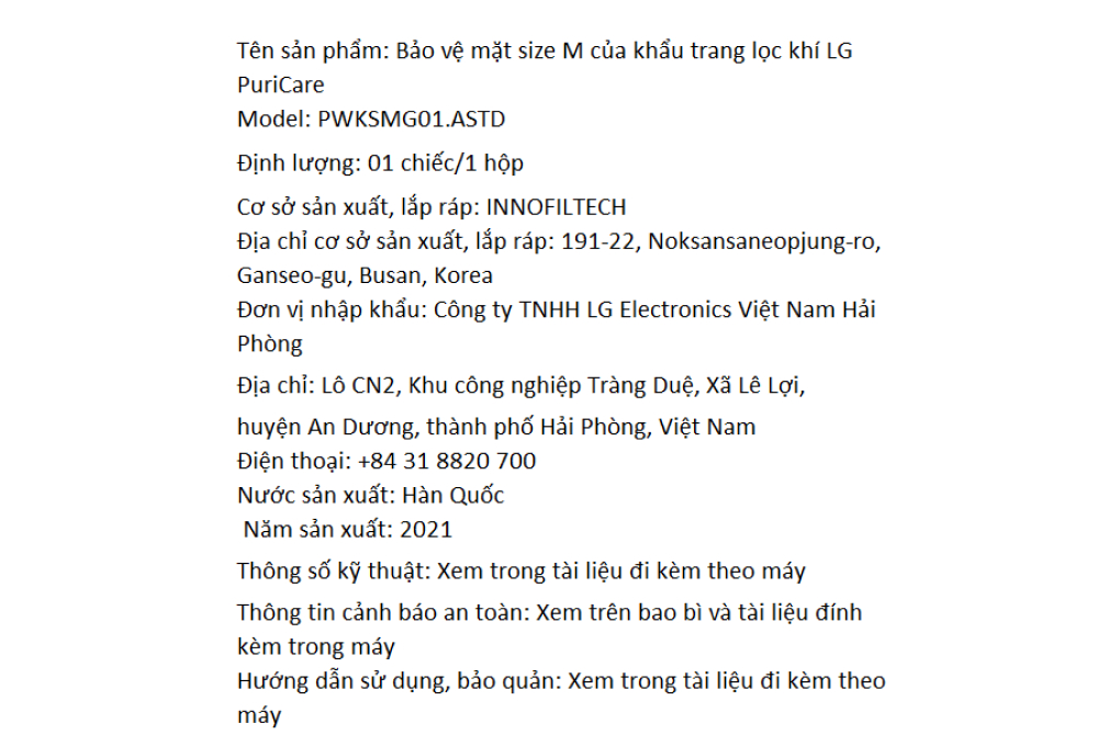 Bảo vệ mặt của khẩu trang lọc khí LG PuriCare - 7