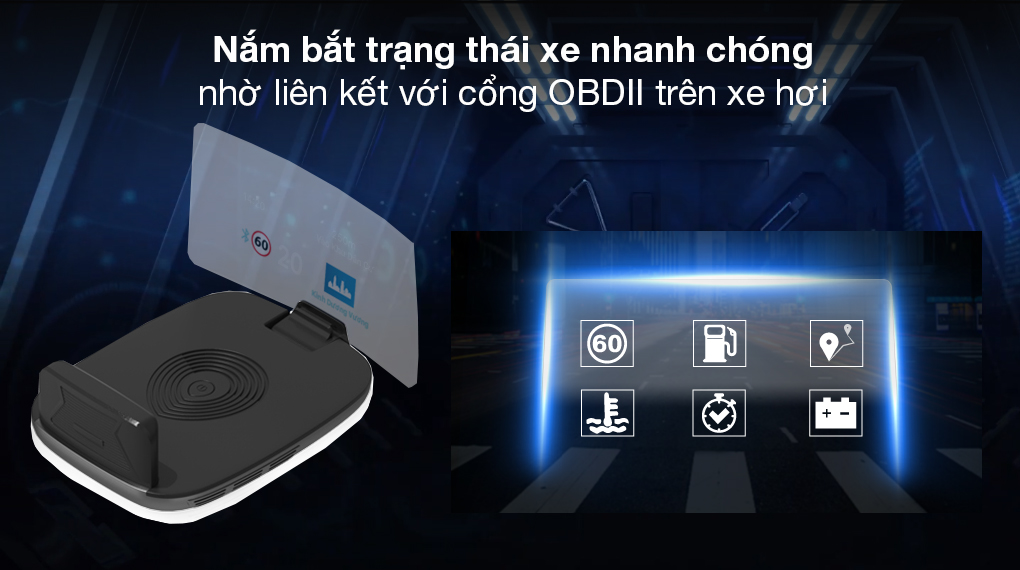 Màn Hình Hiển Thị Dẫn Đường Cảnh Báo Tốc Độ Vietmap H1N Đen - Kết nối OBDII cho phép nắm bắt tình trạng của xe trong nháy mắt