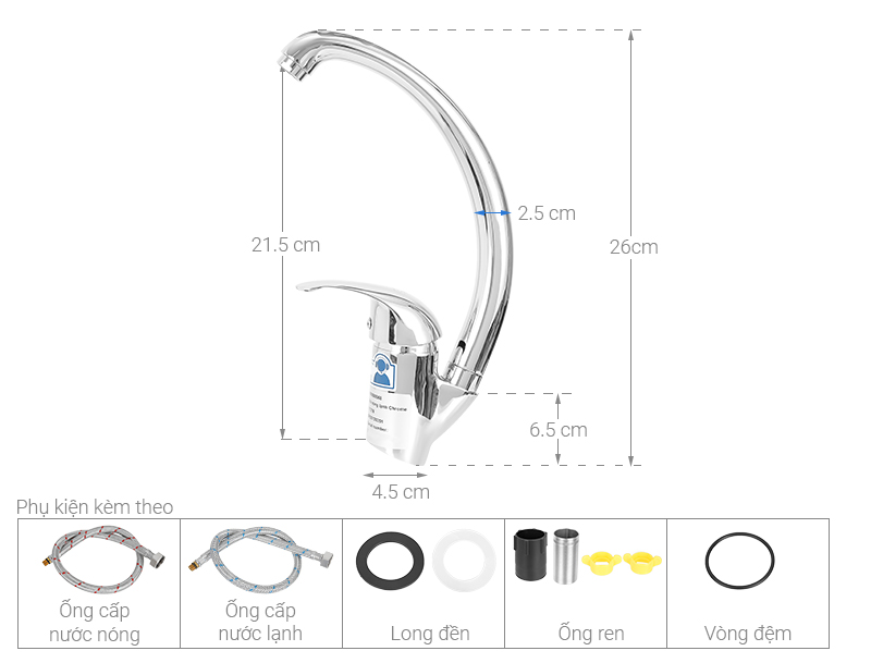 Vòi rửa chén nóng lạnh đồng Malloca K121N