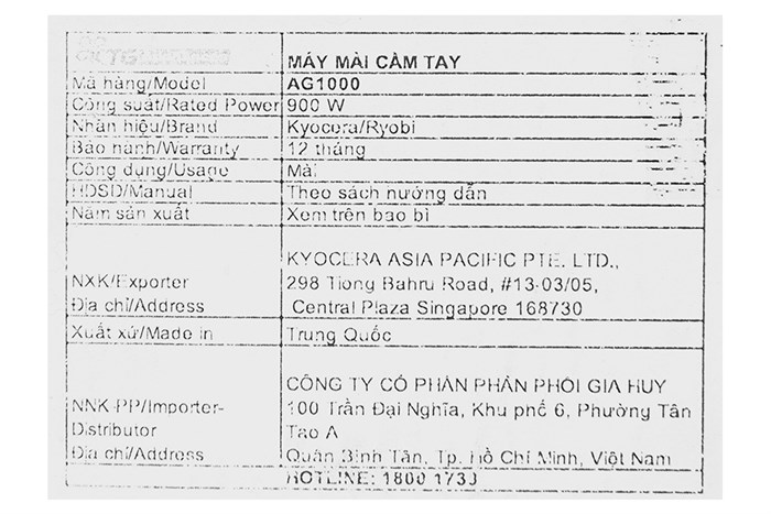 Máy mài góc Kyocera AG1000 900W Màu Đen - Xám