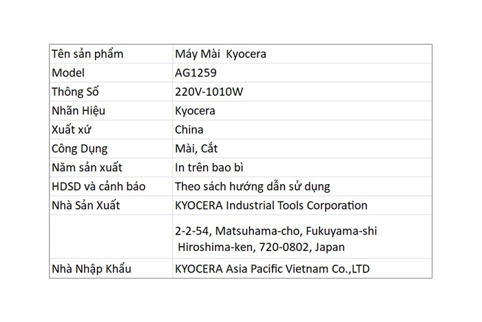 Máy mài góc Kyocera AG1259 1010W Màu Đen