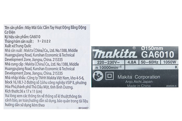 Máy mài góc Makita GA6010 1050W