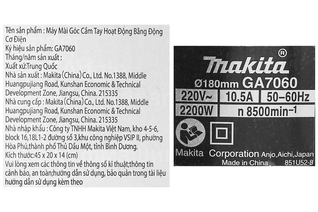 Máy mài góc Makita GA7060 2200W Màu Xanh lá