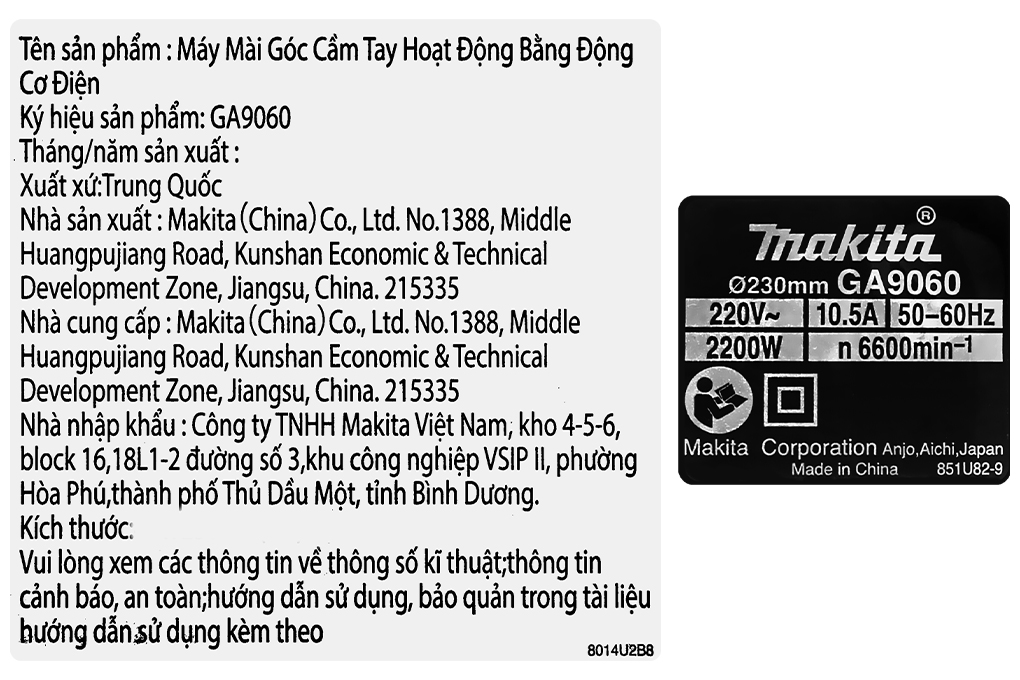 Máy mài góc Makita GA9060 2200W Màu Xanh lá