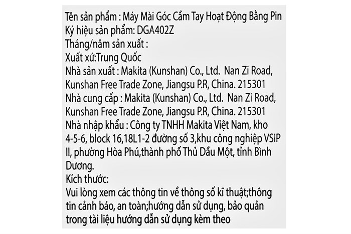 Máy mài góc dùng pin Makita DGA402Z 18V (không kèm pin, sạc)