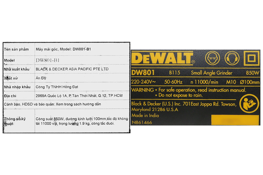 Máy mài góc Dewalt DW801-B1 850W Màu Đen - Vàng
