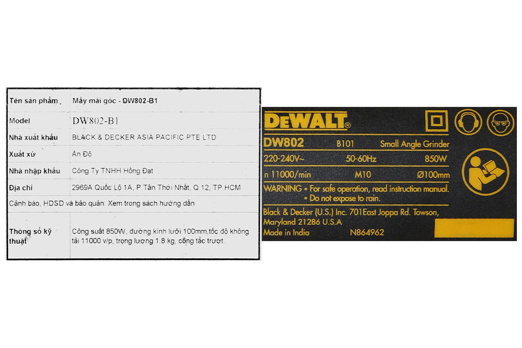Máy mài góc Dewalt DW802-B1 850W Màu Đen - Vàng
