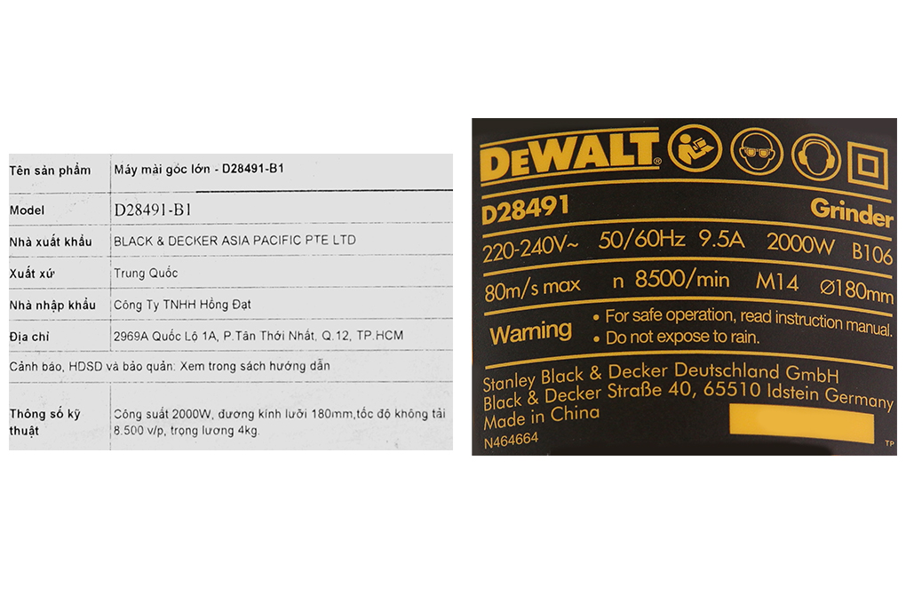 Máy mài góc lớn Dewalt D28491-B1 2000W Màu Đen - Vàng