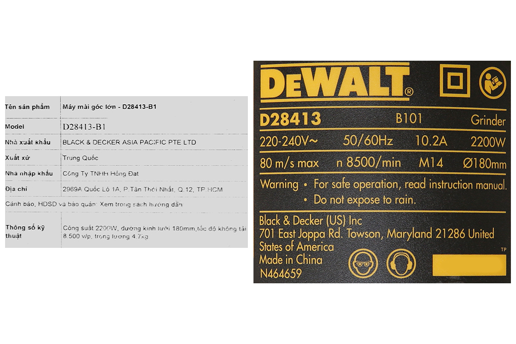 Máy mài góc lớn Dewalt D28413-B1 2200W Màu Đen - Vàng