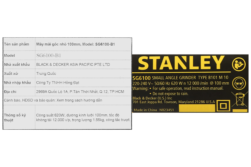 Máy mài góc Stanley SG6100-B1 620W Màu Đen - Vàng