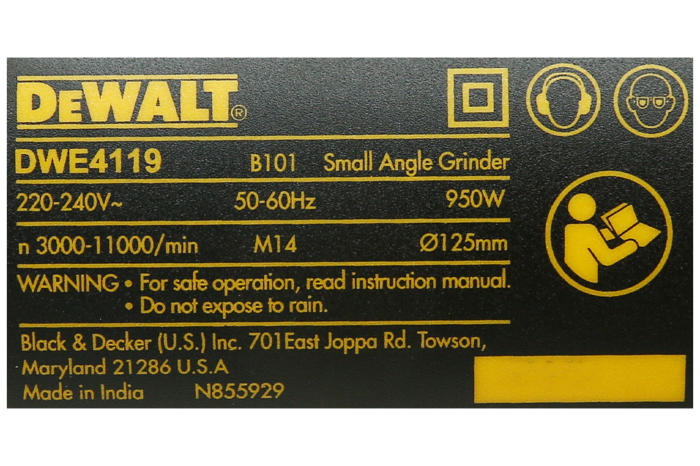 Máy mài góc Dewalt DWE4119-B1 950W Màu Đen - Vàng