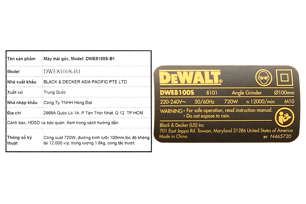 Máy mài góc Dewalt DWE8100S-B1 720W Màu Đen - Vàng