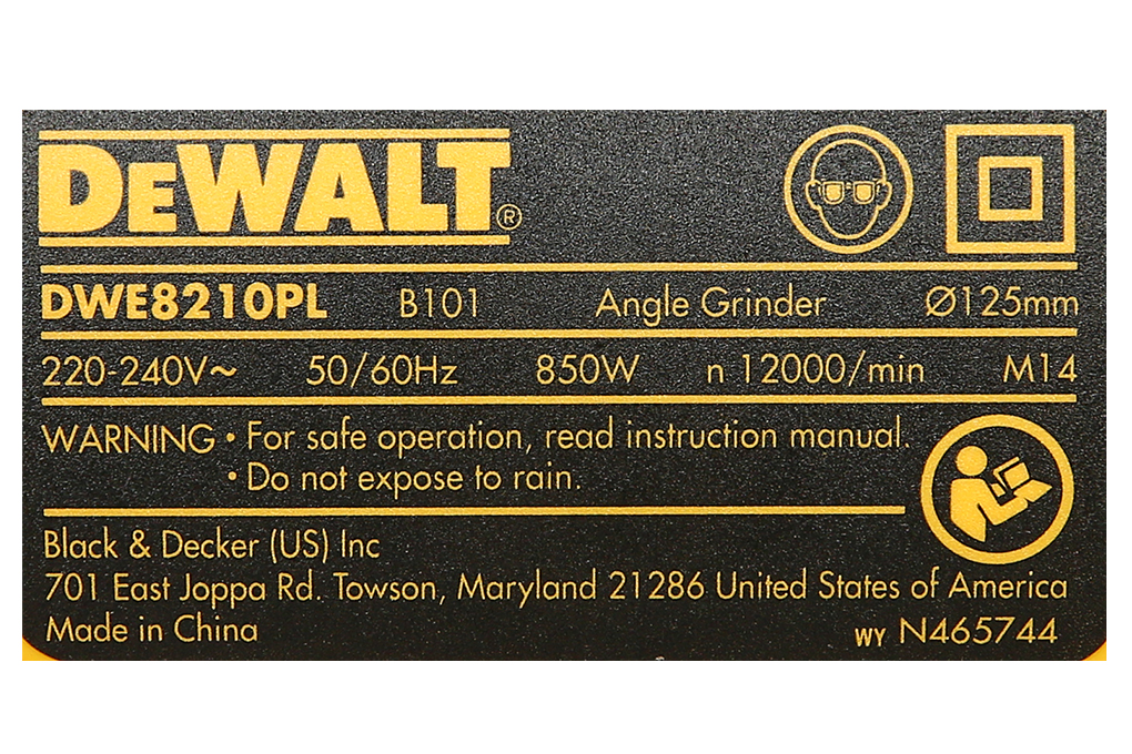 Máy mài góc Dewalt DWE8210PL-B1 850W Màu Đen - Vàng