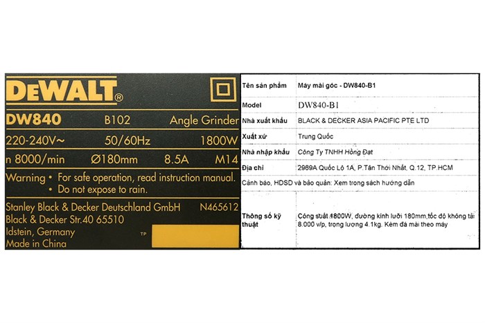 Máy mài góc lớn Dewalt DW840-B1 1800W
