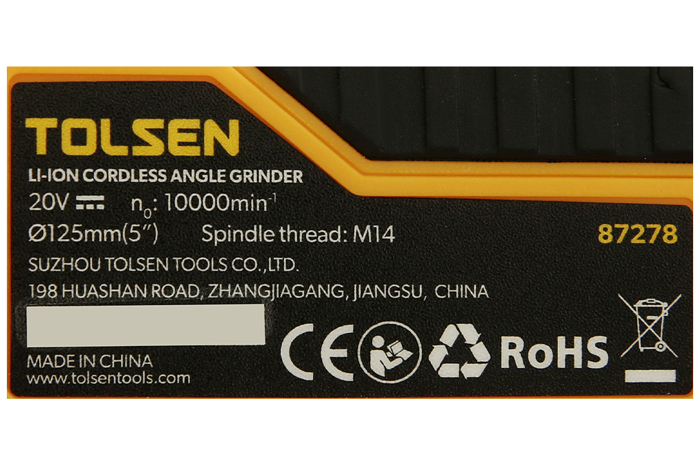 Máy mài góc dùng pin Tolsen 87278 20V (không kèm pin sạc) Màu Đen - Vàng