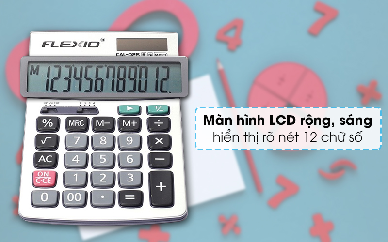 Máy tính cầm tay Flexio CAL-02S Xanh Navy - Màn hình LCD hình chữ nhật rộng, sáng, hiển thị số sắc nét Máy tính cầm tay Flexio CAL-02S Xanh Navy - Màn hình LCD hình chữ nhật rộng, sáng, hiển thị số sắc nét