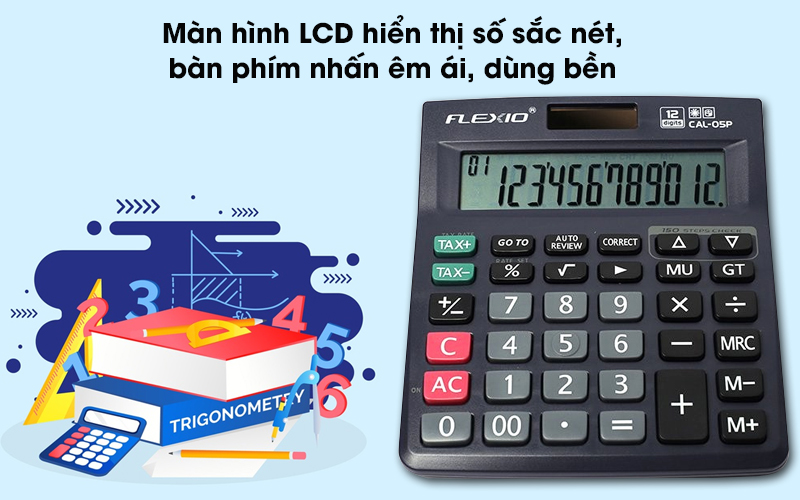 Máy tính cầm tay Flexio CAL-05P Xanh Navy - Kiểm tra các con số nhanh hơn với màn hình LCD nghiêng hiển thị sắc nét Máy tính cầm tay Flexio CAL-05P Xanh Navy - Kiểm tra các con số nhanh hơn với màn hình LCD nghiêng hiển thị sắc nét