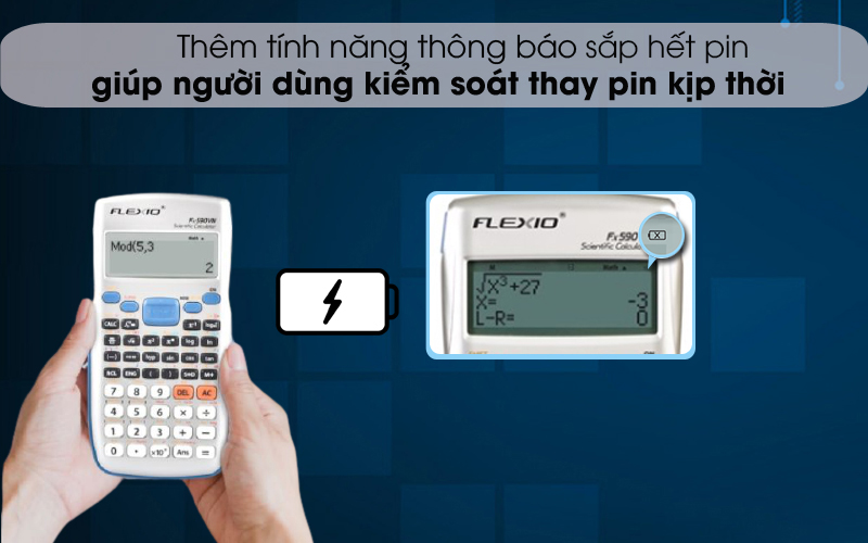 Báo sắp hết pin - Máy tính khoa học Flexio FX590VN Xanh Thiên Thanh