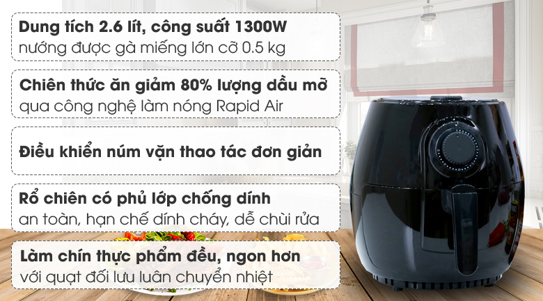 Nồi chiên không dầu Mishio MK01 2.6 lít