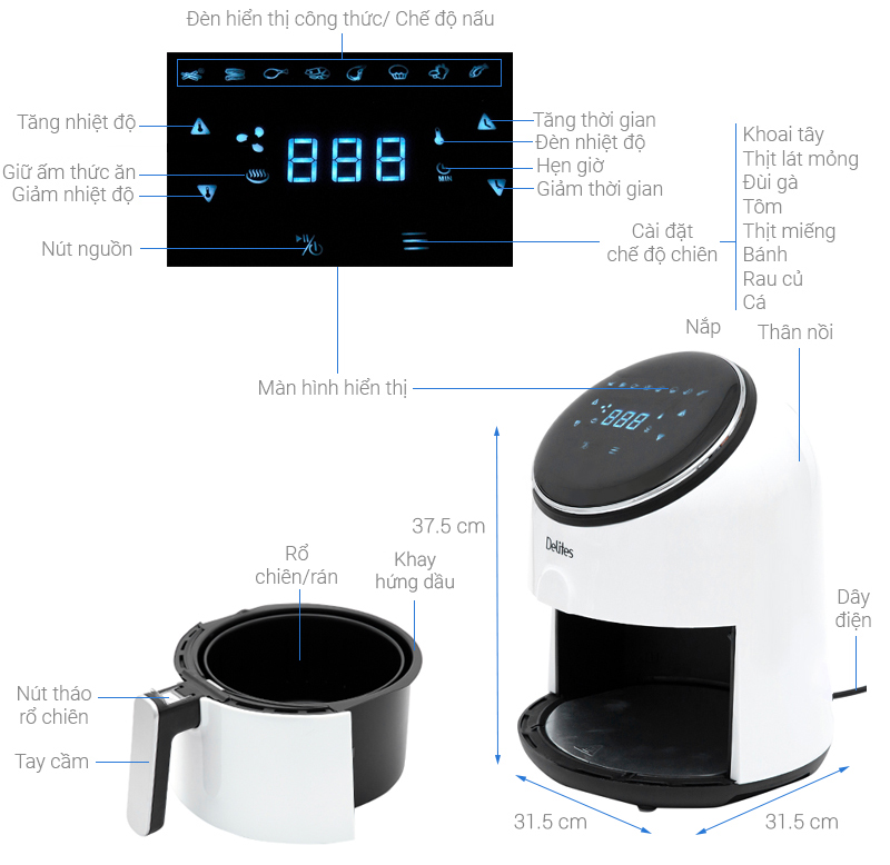 Nồi chiên không dầu Delites AF-2601 2.6 lít