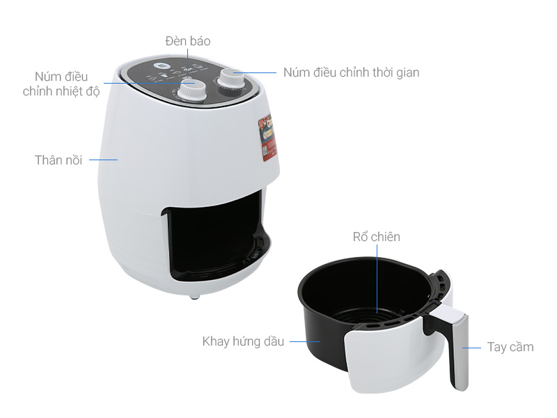 Nồi chiên không dầu Mishio MK-155 3.5 lít Trắng