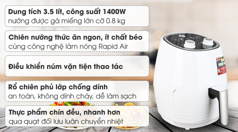Nồi chiên không dầu Mishio MK-155 3.5 lít Trắng