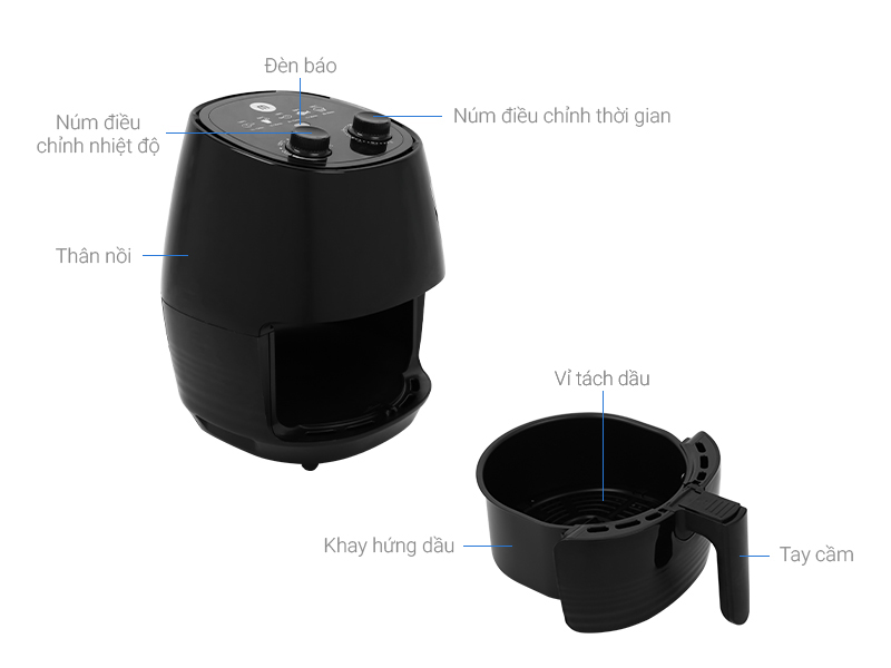 Nồi chiên không dầu Mishio MK-155 3 lít Đen