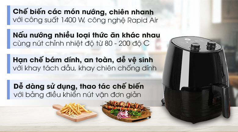 Nồi chiên không dầu Mishio MK-155 3 lít Đen