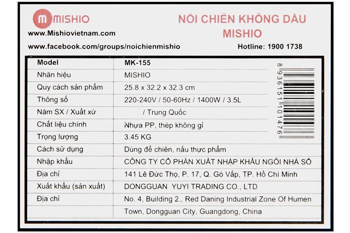 Nồi chiên không dầu Mishio MK-155 3 lít Đen Màu Đen