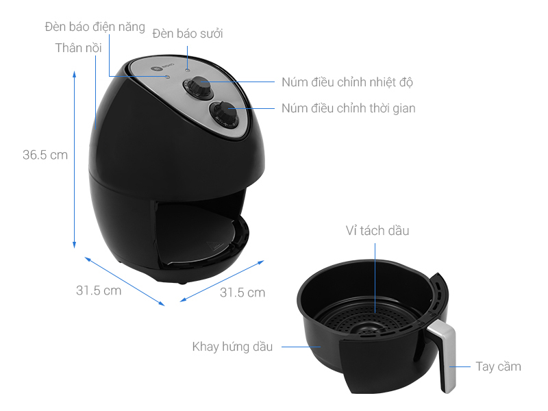 Nồi chiên không dầu Mishio MK-41 4.4 lít Đen