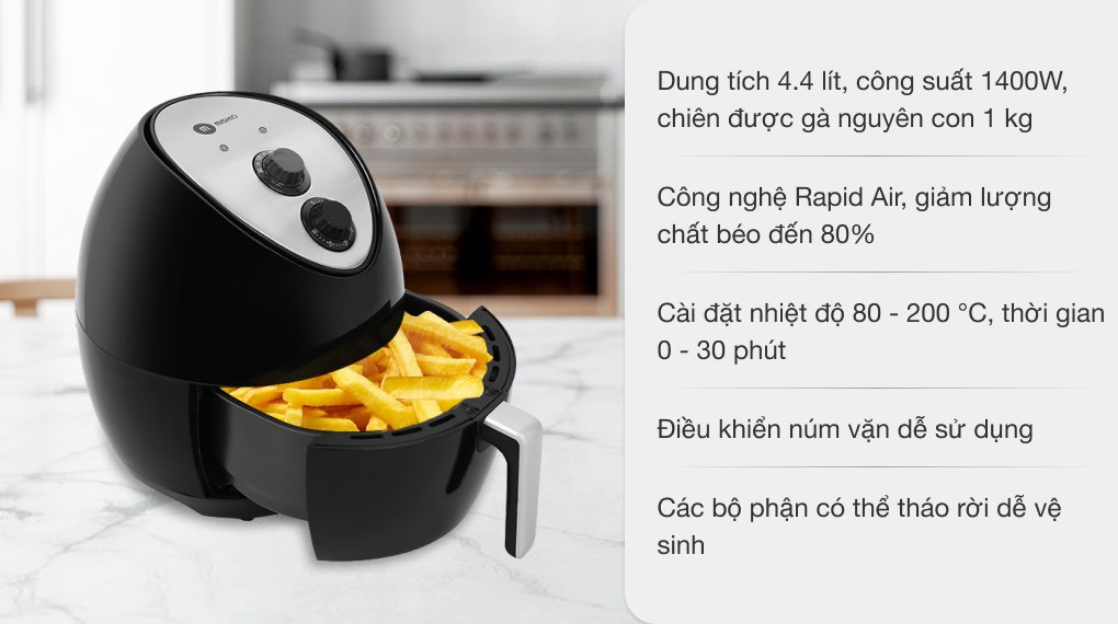 Nồi chiên không dầu Mishio MK-41 4.4 lít Đen