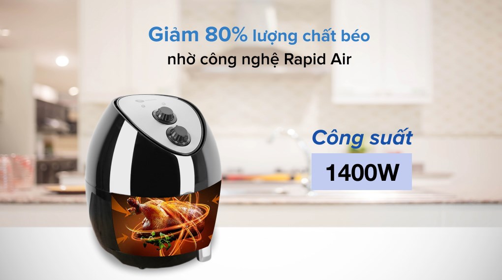 Nồi chiên không dầu Mishio MK-41 4.4 lít Đen
