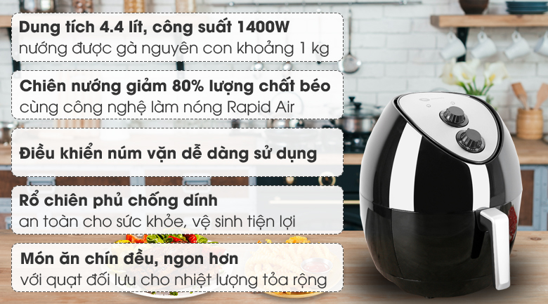 Nồi chiên không dầu Mishio MK-41 4.4 lít Đen - 13
