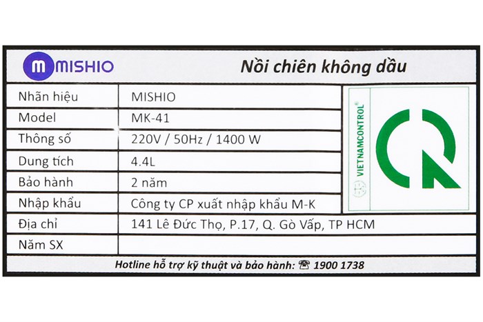 Nồi chiên không dầu Mishio MK-41 4.4 lít Đen Màu Đen