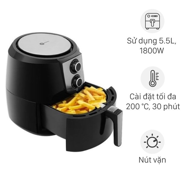 Nồi chiên không dầu Mishio MK-141 5.5 lít Đen