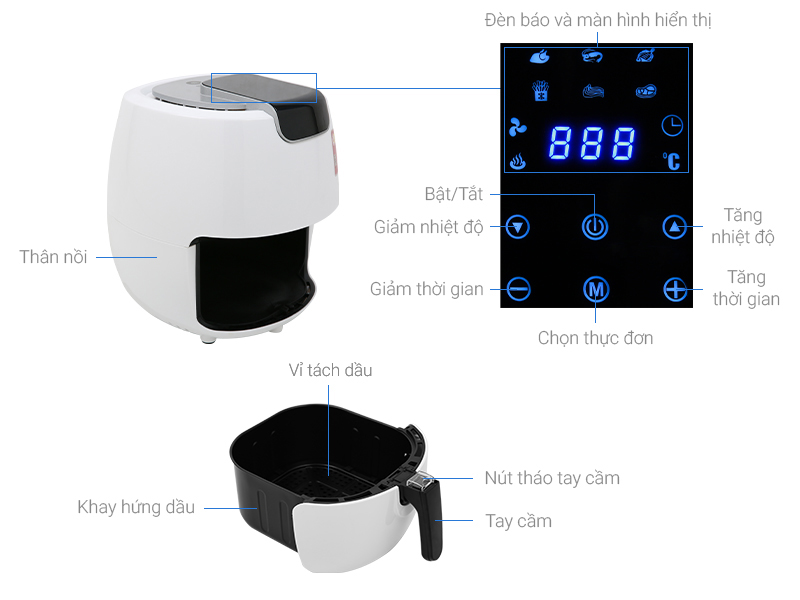 Nồi chiên không dầu Mishio MK-165 5.5 lít Trắng