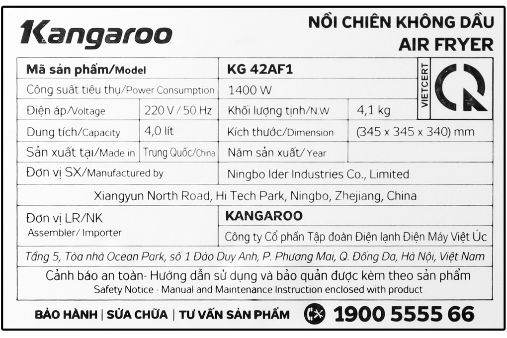 Siêu thị nồi chiên không dầu Kangaroo KG42AF1 3.5 lít
