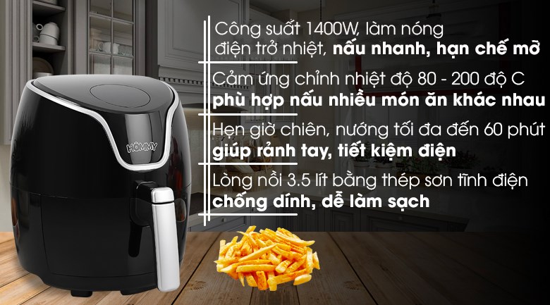 Nồi chiên không dầu Hommy AF20535D Đen 3.5 lít