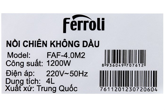 Nồi chiên không dầu Ferroli FAF-4.0M2 4 lít Màu Trắng