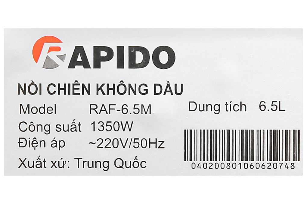 Nồi chiên không dầu Rapido RAF6.5M 6.5 lít Màu Đen