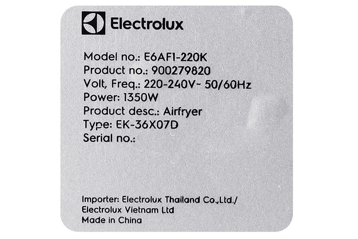 Nồi chiên không dầu Electrolux 3 lít E6AF1-220K Màu Đen